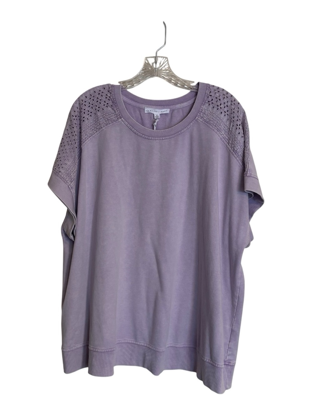 NWT Jane & Delancey Purple Garment Dye Top Short Sleeve Eyelet Plus Size 2X Boho